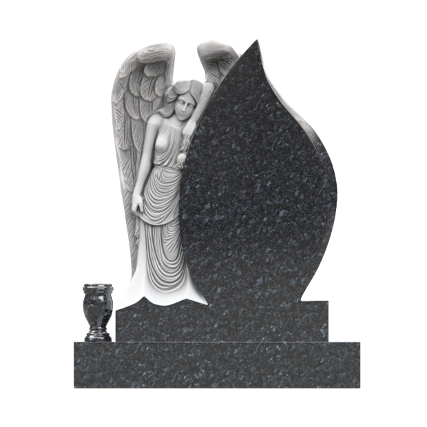 Luxury Teardrop Granite Headstone — Angel Relief, Cross & Roses