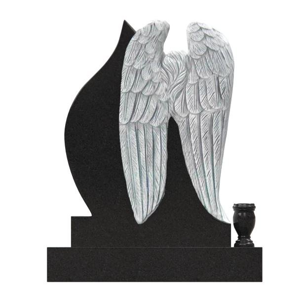 Luxury Teardrop Granite Headstone — Angel Relief, Cross & Roses