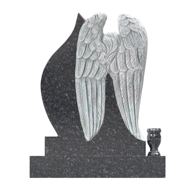 Luxury Teardrop Granite Headstone — Angel Relief, Cross & Roses