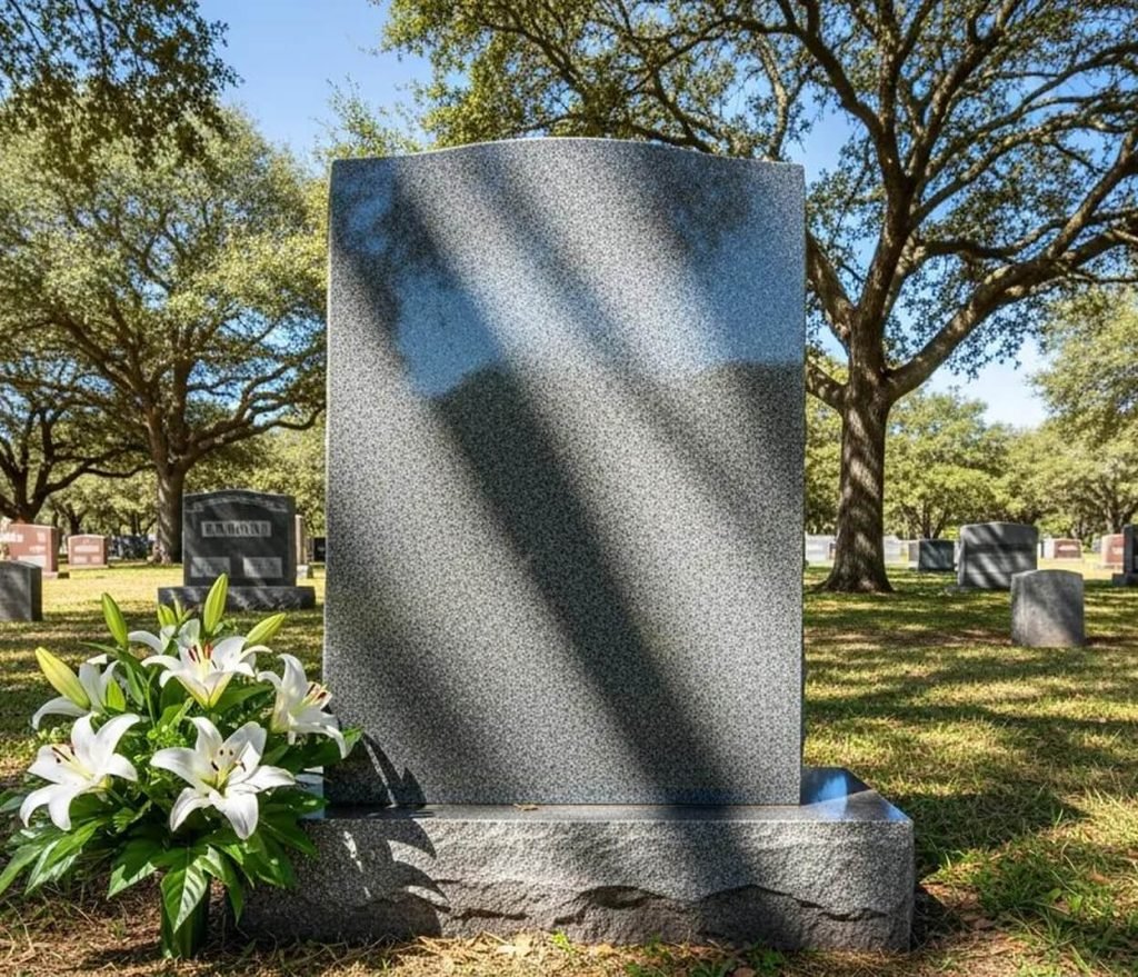 Luxury Teardrop Granite Headstone — Angel Relief, Cross & Roses