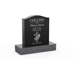 Modern Wave-Curve Upright Granite Headstone with Vase